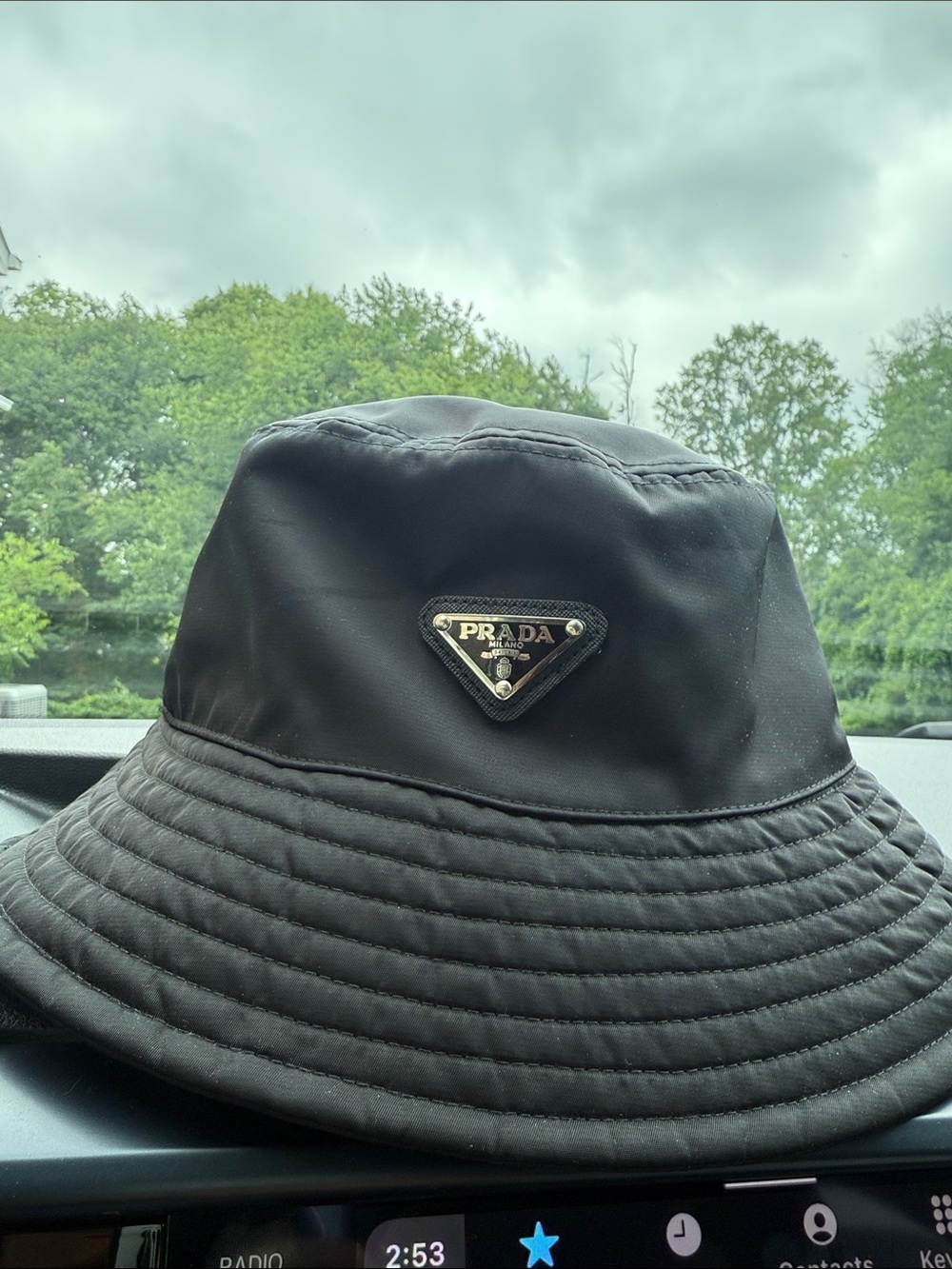 Prada Black Nylon Logo Bucket Hat